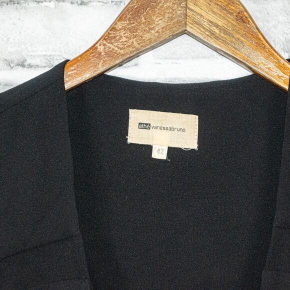 athe Vanessa Bruno Square Neck Blouse Pleated Black Women's size 42 - Picture 2 of 7